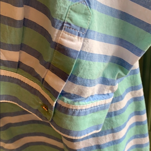 Lands End Womens Popover Stripe Top Blue Green - Picture 4 of 5